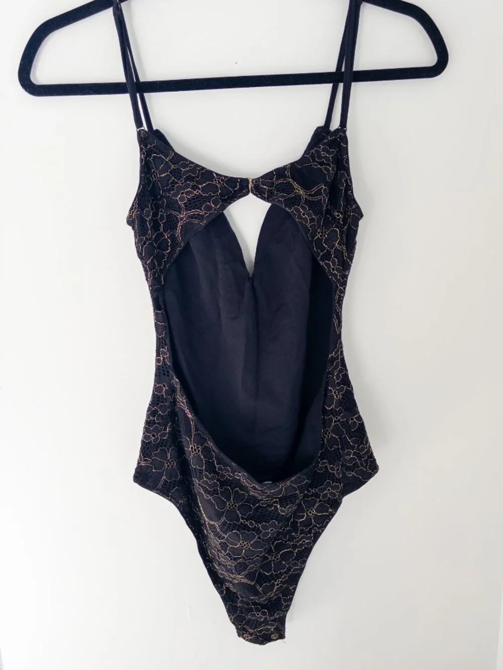 Amuse Society by Lulus Azalea Black and Gold Lace Backless Bodysuit